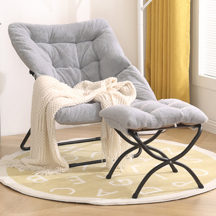 WELNOW Saucer Chair with Ottoman Soft Faux Fur Oversized Folding